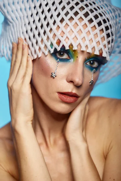 Mode Kreativ Make Vackert Porträtt Ung Kvinna Med Ren Fräsch — Stockfoto