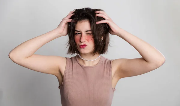 Hora Salón Belleza Las Expresiones Cara Mujer Casual Que Spa — Foto de Stock