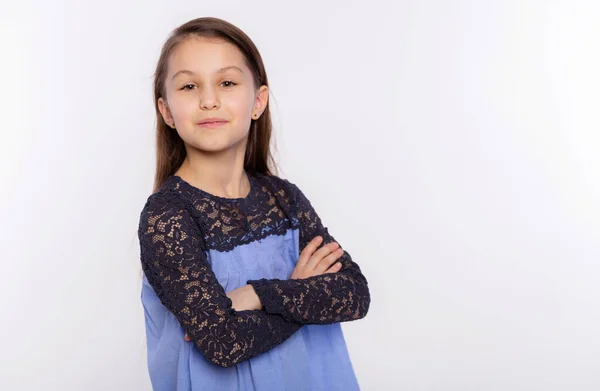 Retrato Uma Menina Sorridente Feliz Bonito Anos Idade Menina Rosto — Fotografia de Stock