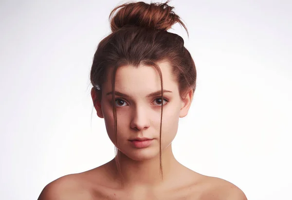 Healthy Skin Woman Portrait Nude Makeup Hair Tied Knot Spa — ストック写真