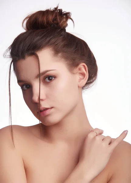 Healthy Skin Woman Portrait Nude Makeup Hair Tied Knot Spa — ストック写真