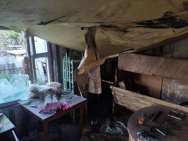 Russia War Ukraine Russian Troops Destroyed Residential Building Interior Abandoned — Stock Fotó