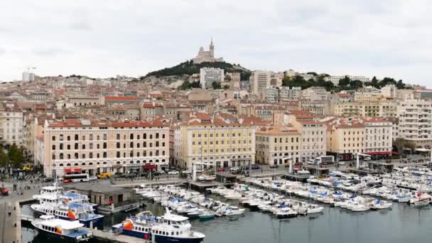 Eine Vogelperspektive Auf Die Stadt Marseille Den Alten Hafen Blick — Stockvideo