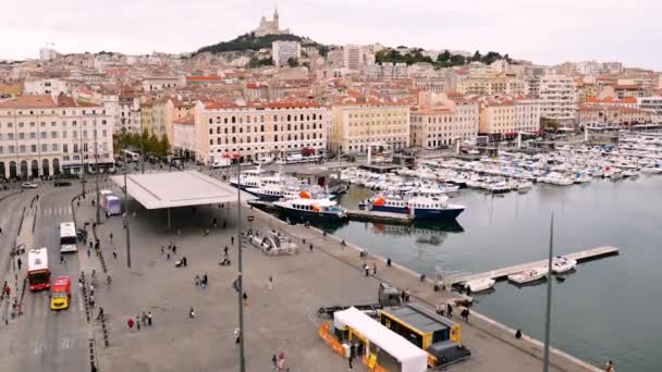 Vista Panorâmica Cidade Marselha Antigo Porto Vista Para Antigo Porto — Vídeo de Stock