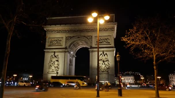 Provoz Blízkosti Vítězného Oblouku Arc Triomphe Toile Centru Paříže Večer — Stock video