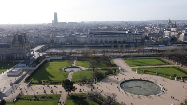 Pemandangan Panorama Paris Dari Ferris Wheel Yang Besar Taman Tuileries — Stok Video