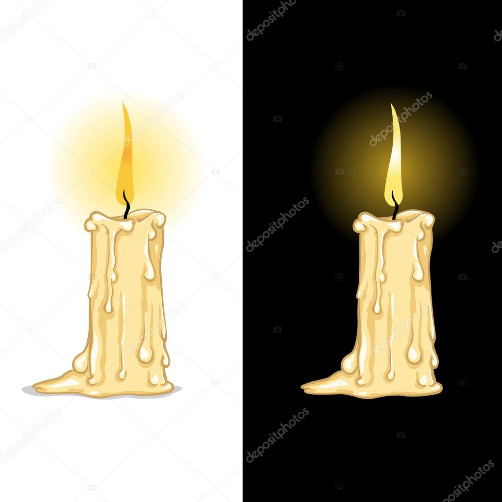 Burning candle on a white and black background