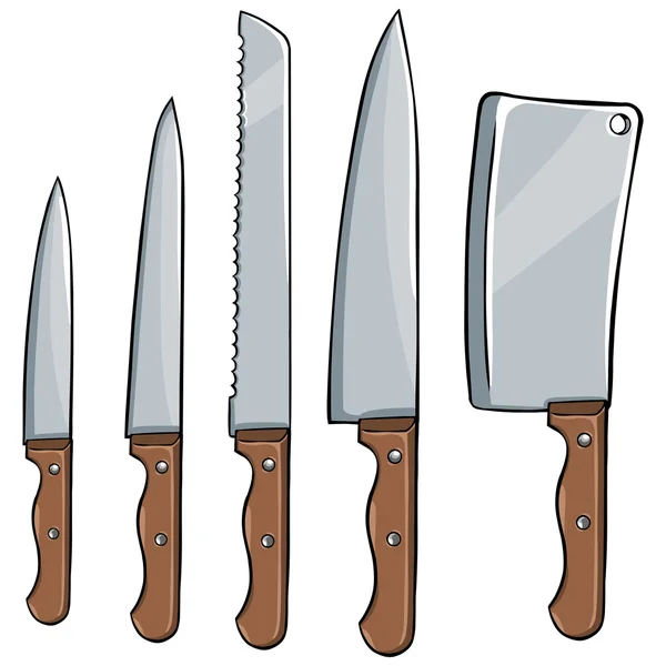 Conjunto vetorial de facas de cozinha — Vetor de Stock