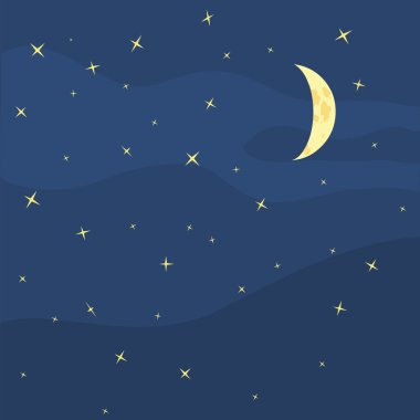 Vector night sky, moon and stars