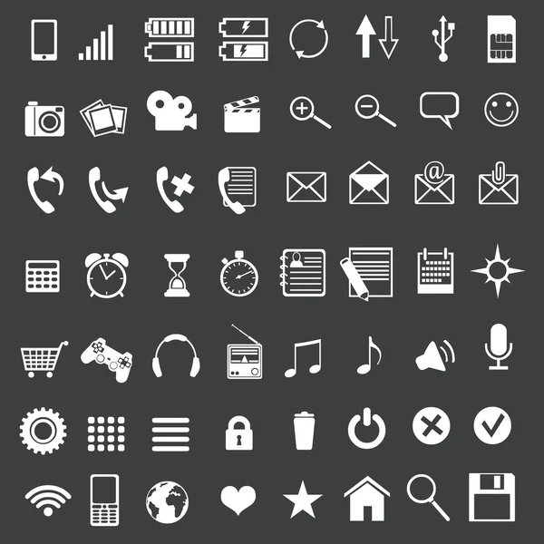 Vector set of 56 white mobile icons — Stock Vector