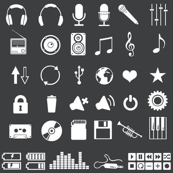 Conjunto vectorial de 46 iconos de música blanca — Vector de stock