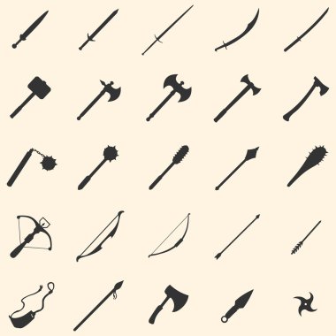 Vector set of 25 medieval weapon icons clipart