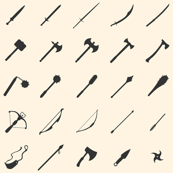 Vector set of 25 medieval weapon icons