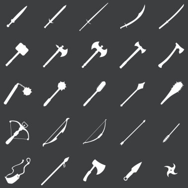 Vector set of 25 white medieval weapon icons clipart
