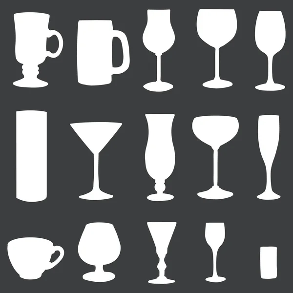 Vector icons set: white stemware on dark background — Stock Vector