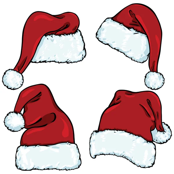 Vettoriale set di cappelli di Babbo Natale cartone animato — Vettoriale Stock