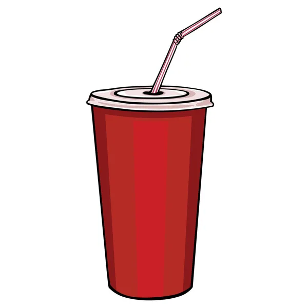 Vetor copo de plástico vermelho com tampa e palha — Vetor de Stock