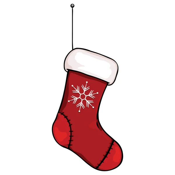 Vector cartoon Christmas stocking hanging on a rope — Stock Vector