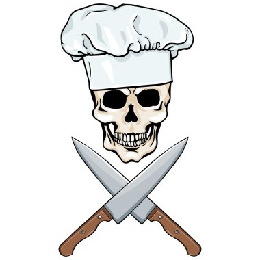 vector teken - schedel chef-kok en gekruist messen