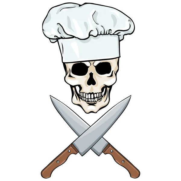 Carácter vectorial - chef de calavera y cuchillos cruzados — Archivo Imágenes Vectoriales