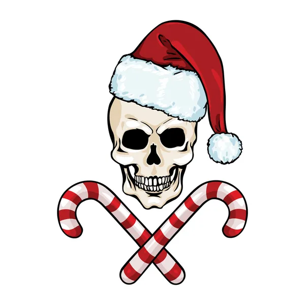 Vector character - Christmas skull and crossed candy canes — Stock Vector