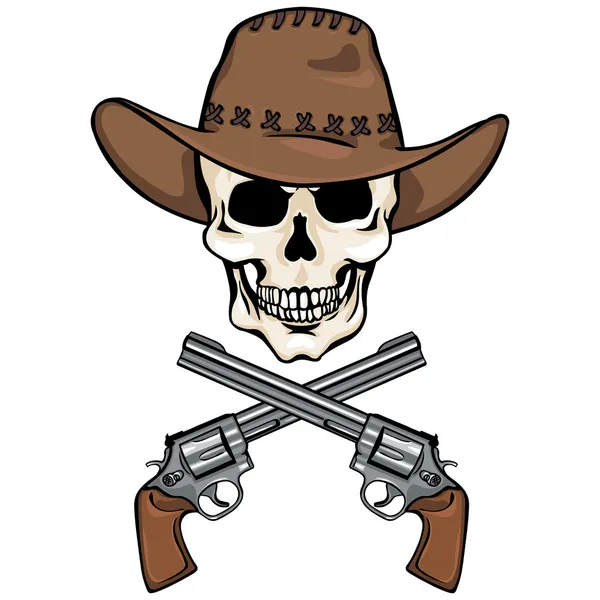 Personaje vectorial - vaquero de cráneo y revólveres cruzados — Vector de stock