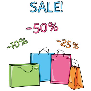 Satılık 50, 25, yüzde 10 indirim alışveriş torbaları vektör