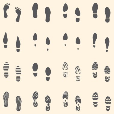 Vector set of 16 footprint shoes clipart