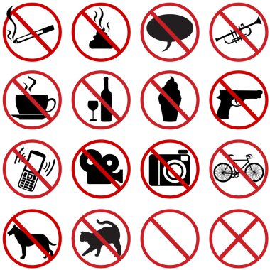 Vector Icons set - 16 düz yasağı işaretleri