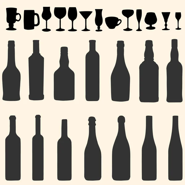 Vector line icon set - bottles and stemware — Stock Vector