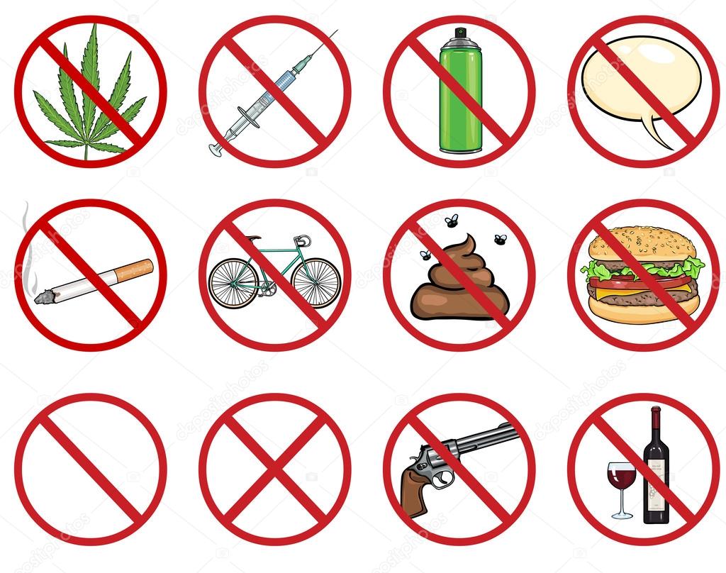 Vector icons set - 12 cartoon prohibition signs