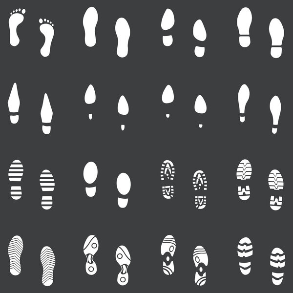 Vector set of 16 white footprint shoes