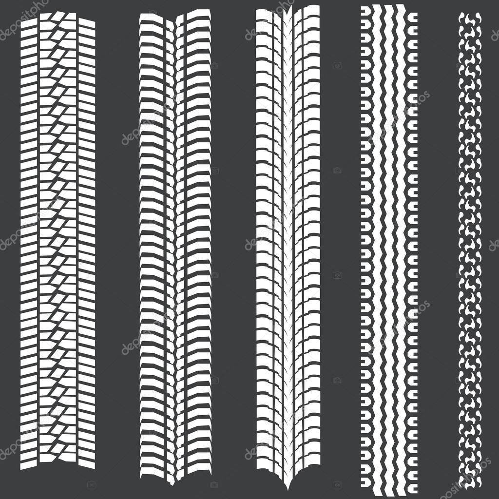 Vector set of 5 white tire tracks