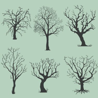Vektör çıplak ağaçlarının silhouettes ayarla