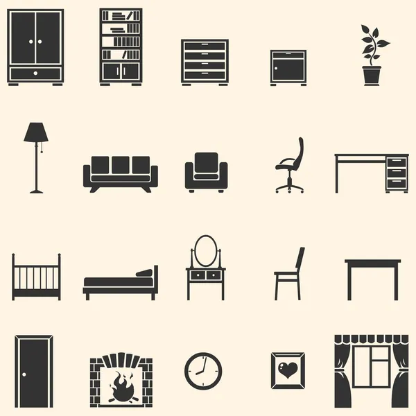 Vector set of 20 furniture icons — Stock Vector