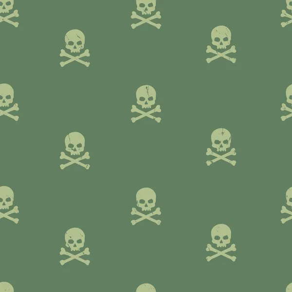 Vector seamlessgrunge pattern with skulls and bones on green background — Stock Vector
