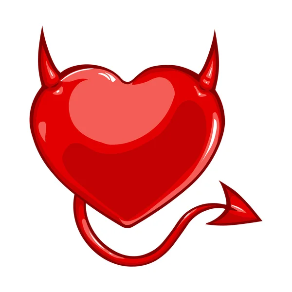 Vector cartoon heart with devil horns and a tail — Stock Vector