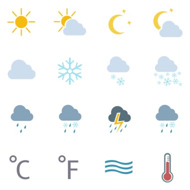 16 renk weather simge vektör kümesi