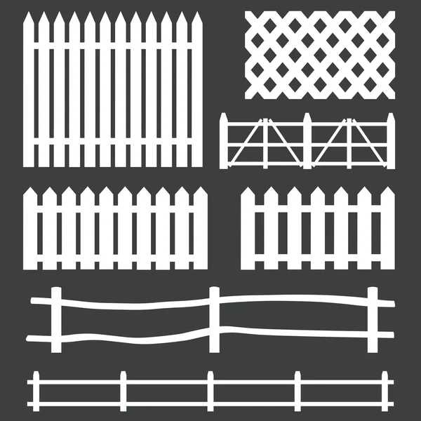 Vector set of white rural fences silhouettes — Stock Vector