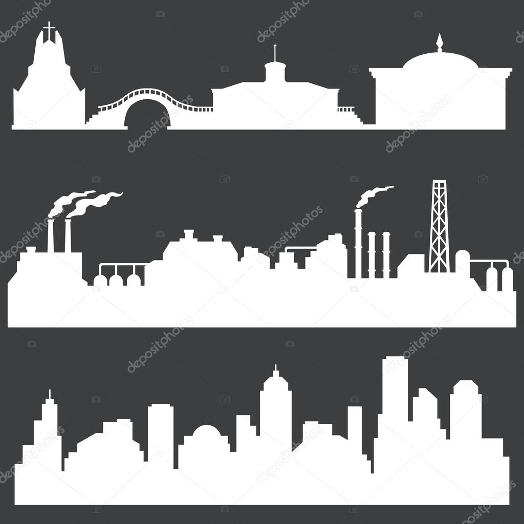 Vector set of white city silhouettes