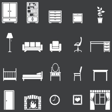 20 beyaz mobilya simgeler vektör kümesi