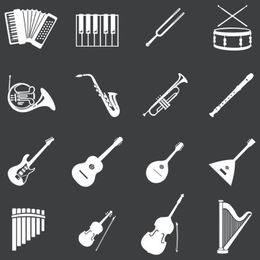 16 beyaz müzik aletleri simgeler vektör kümesi