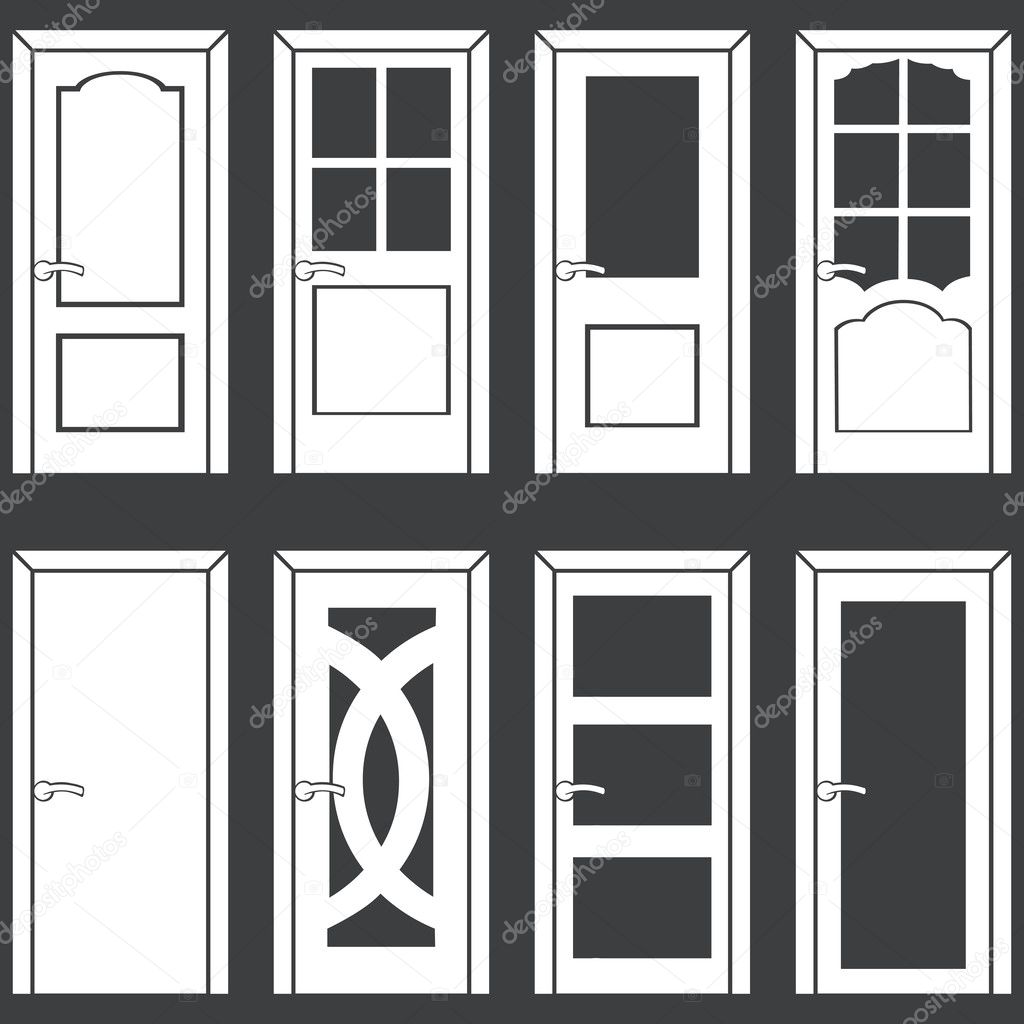 Vector set of 8 white door icons