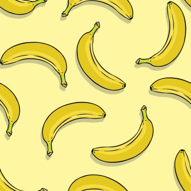 Vector seamless pattern of bananas on yellow background clipart