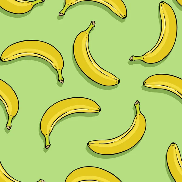 Padrão sem costura vetorial de bananas no fundo verde — Vetor de Stock