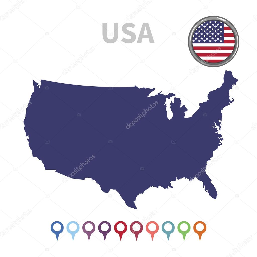 Vector map and flag United States of America