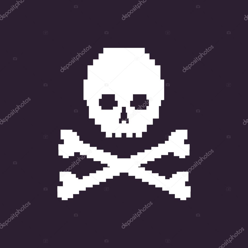 Vector pixel illustration - white skull on dark background