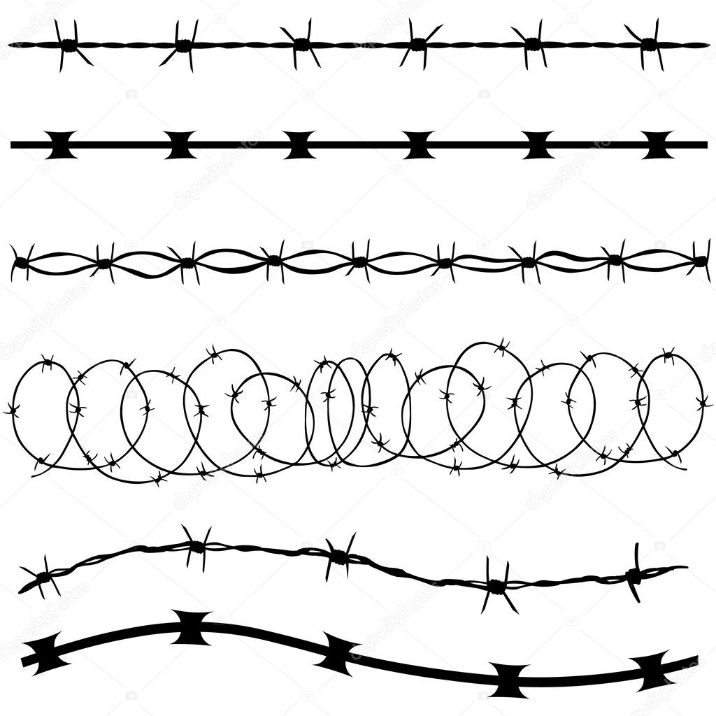 Vector set of barbed wire silhouettes on isolated background