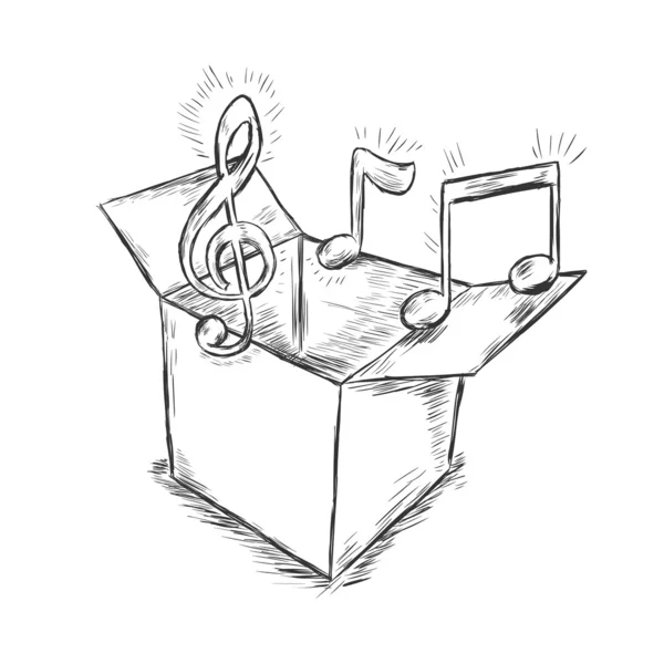 Vector sketch illustration - box with music — Stock Vector