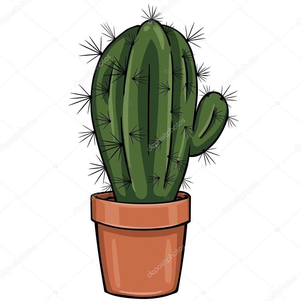 Vector cartoon cactus in a pot